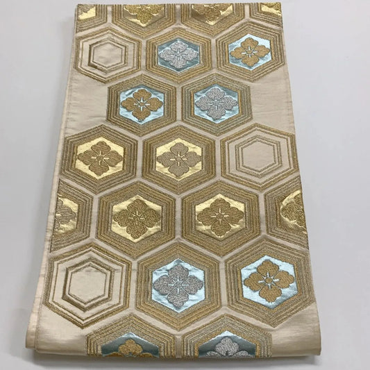 6292# Japanese Vintage Fukuro Obi Belt Kimono Fabric Silk Traditional Gold