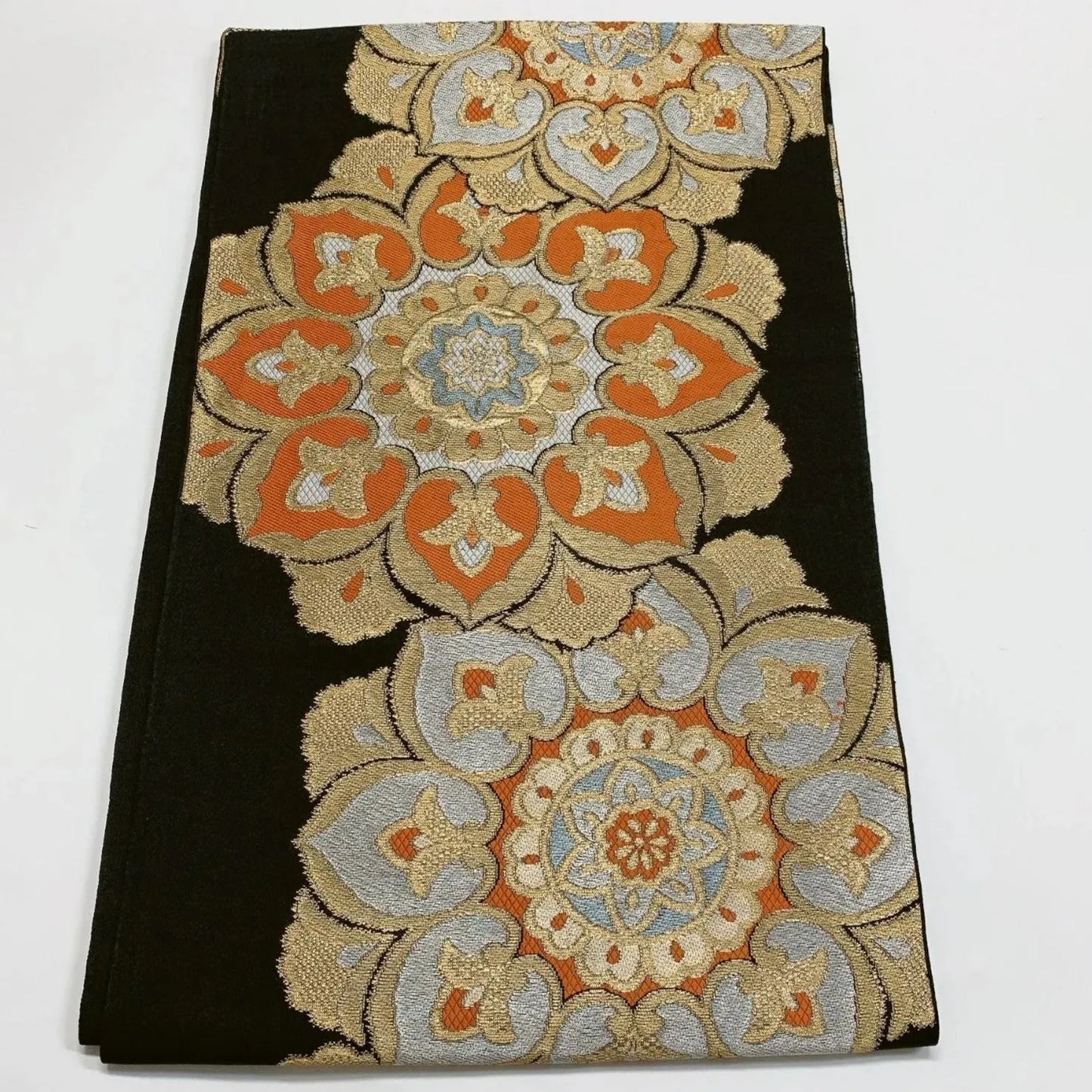 6293# Japanese Vintage Fukuro Obi Belt Kimono Fabric Silk Traditional Black