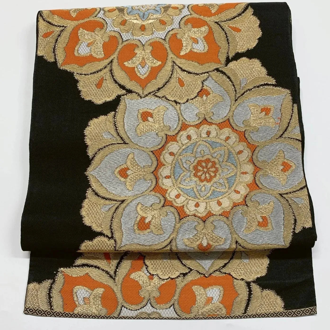 6293# Japanese Vintage Fukuro Obi Belt Kimono Fabric Silk Traditional Black