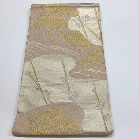 6294# Japanese Vintage Fukuro Obi Belt Kimono Fabric Silk Traditional Silver