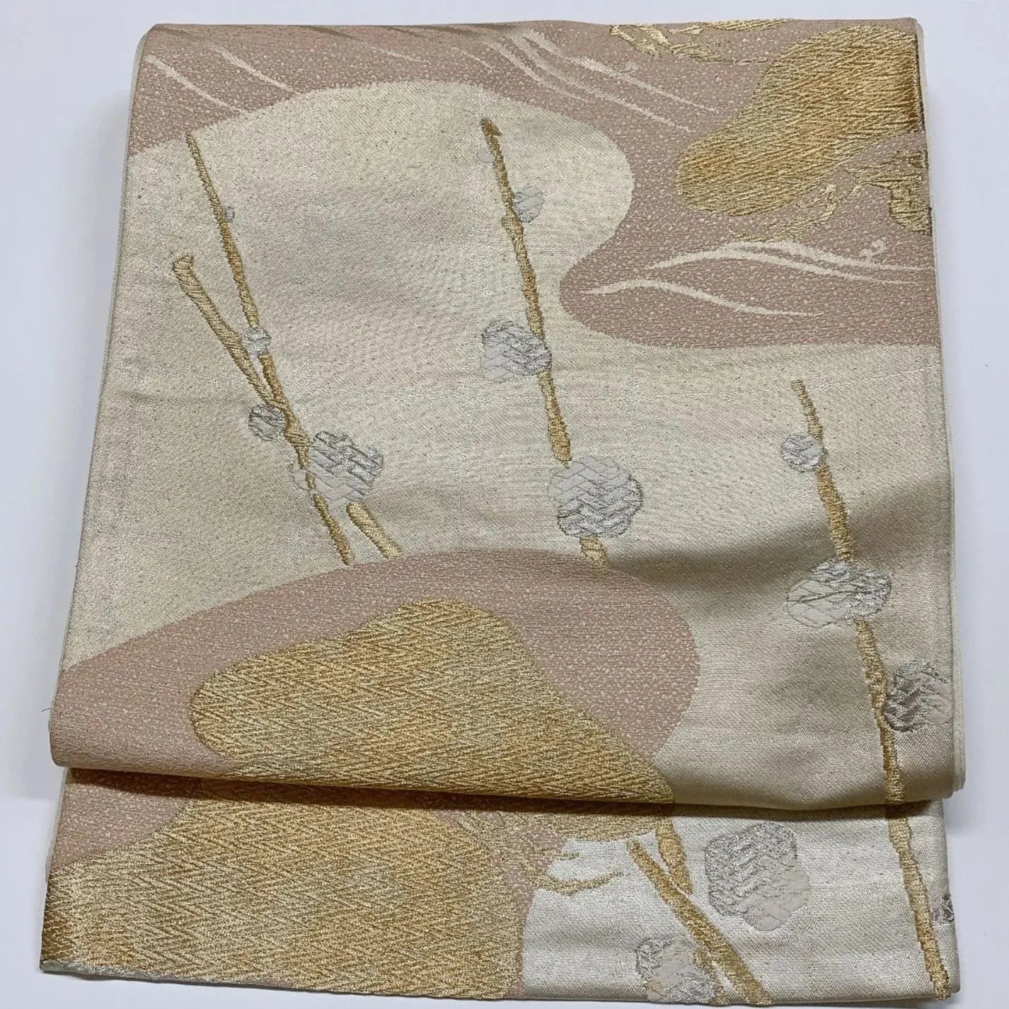 6294# Japanese Vintage Fukuro Obi Belt Kimono Fabric Silk Traditional Silver