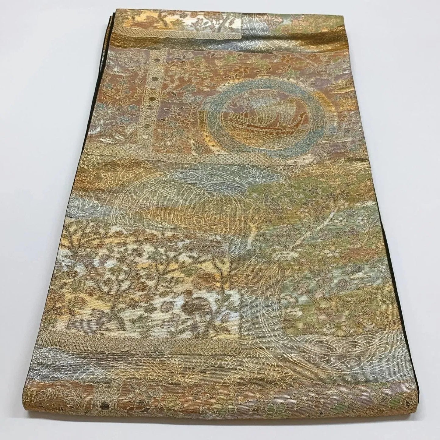 6296# Japanese Vintage Fukuro Obi Belt Kimono Fabric Silk Traditional