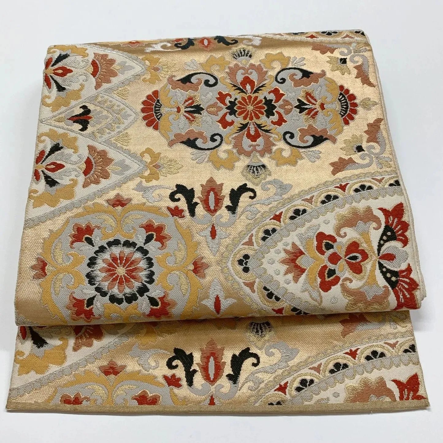 6297# Japanese Vintage Fukuro Obi Belt Kimono Fabric Silk Traditional 　