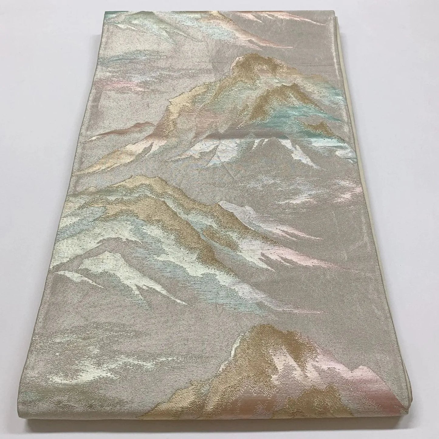 6299# Japanese Vintage Fukuro Obi Belt Kimono Fabric Silk Traditional Silver