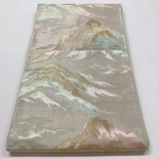 6299# Japanese Vintage Fukuro Obi Belt Kimono Fabric Silk Traditional Silver