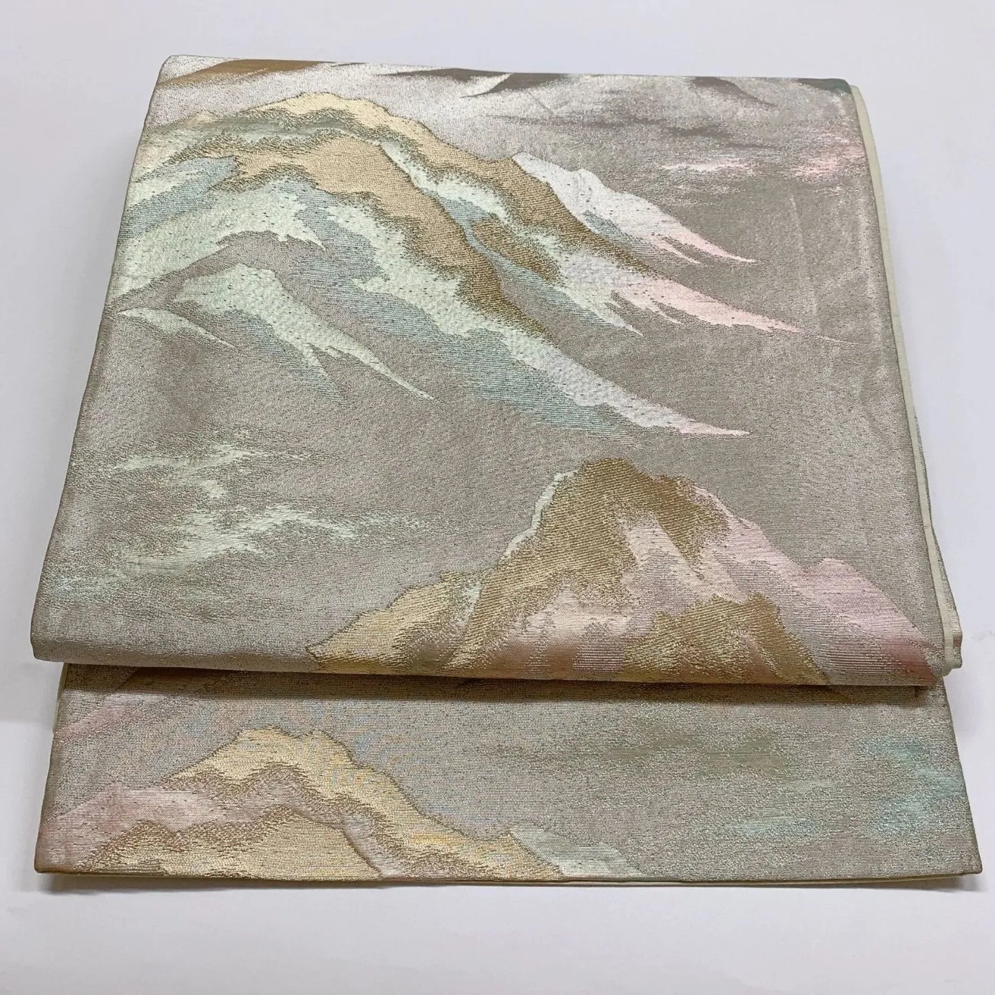 6299# Japanese Vintage Fukuro Obi Belt Kimono Fabric Silk Traditional Silver