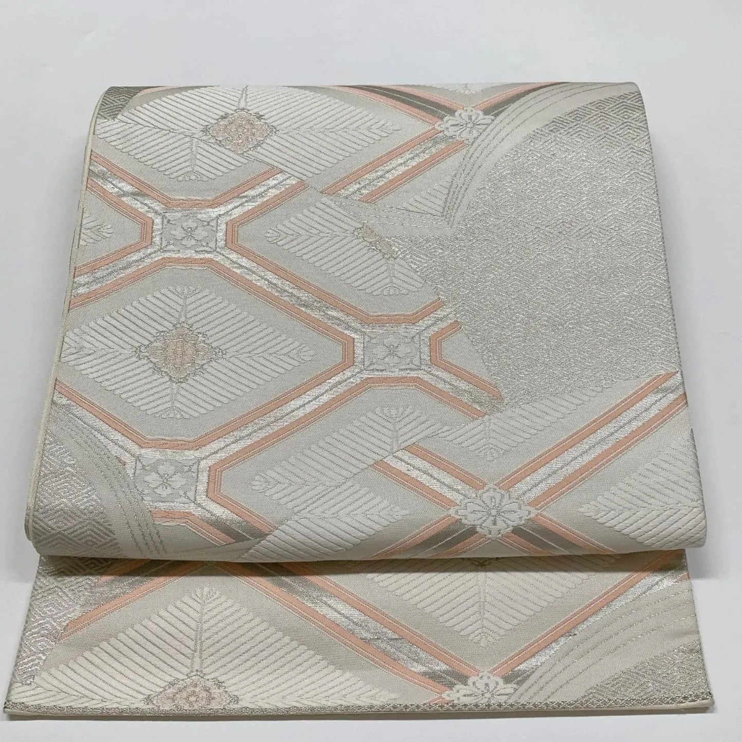 6304# Japanese Vintage Fukuro Obi Belt Kimono Fabric Silk Traditional Silver