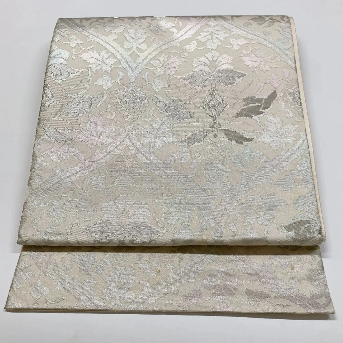 6307# Japanese Vintage Fukuro Obi Belt Kimono Fabric Silk Traditional Silver