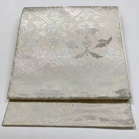 6307# Japanese Vintage Fukuro Obi Belt Kimono Fabric Silk Traditional Silver