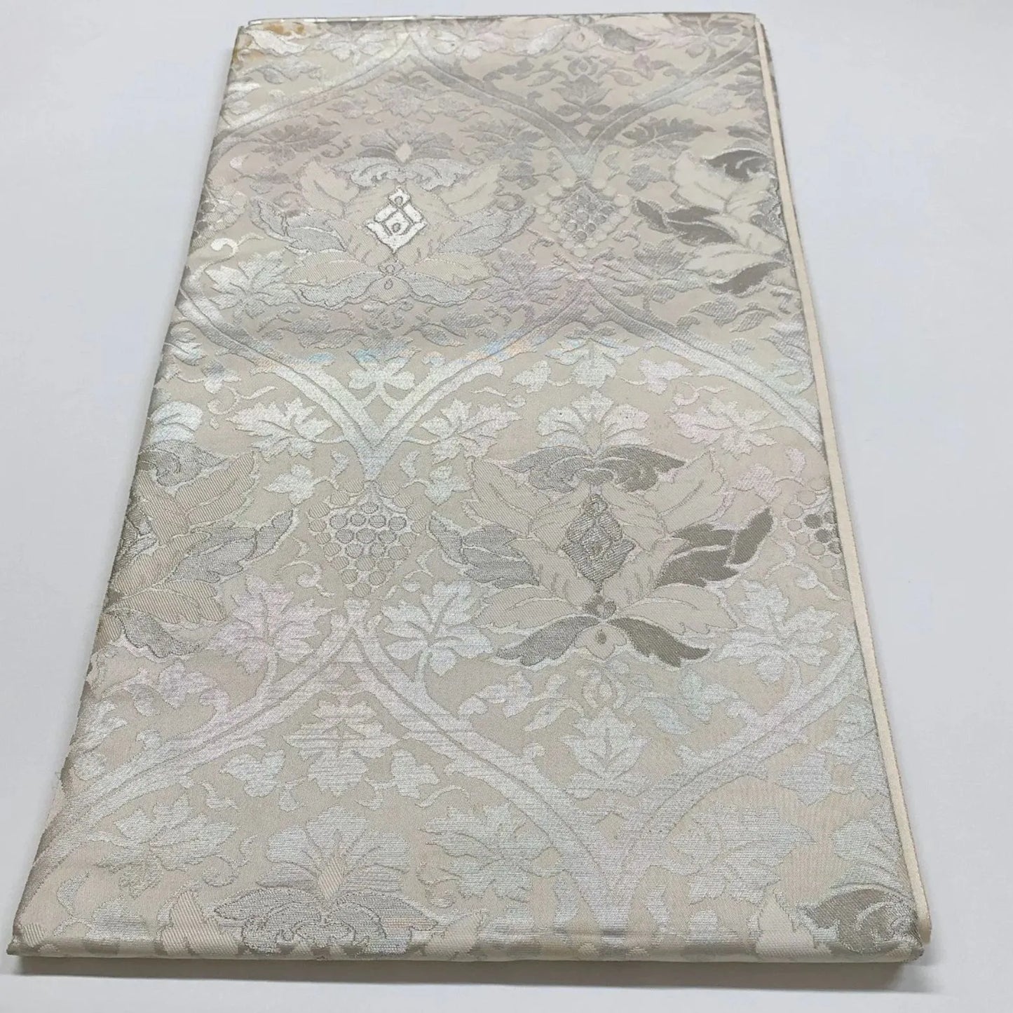 6307# Japanese Vintage Fukuro Obi Belt Kimono Fabric Silk Traditional Silver