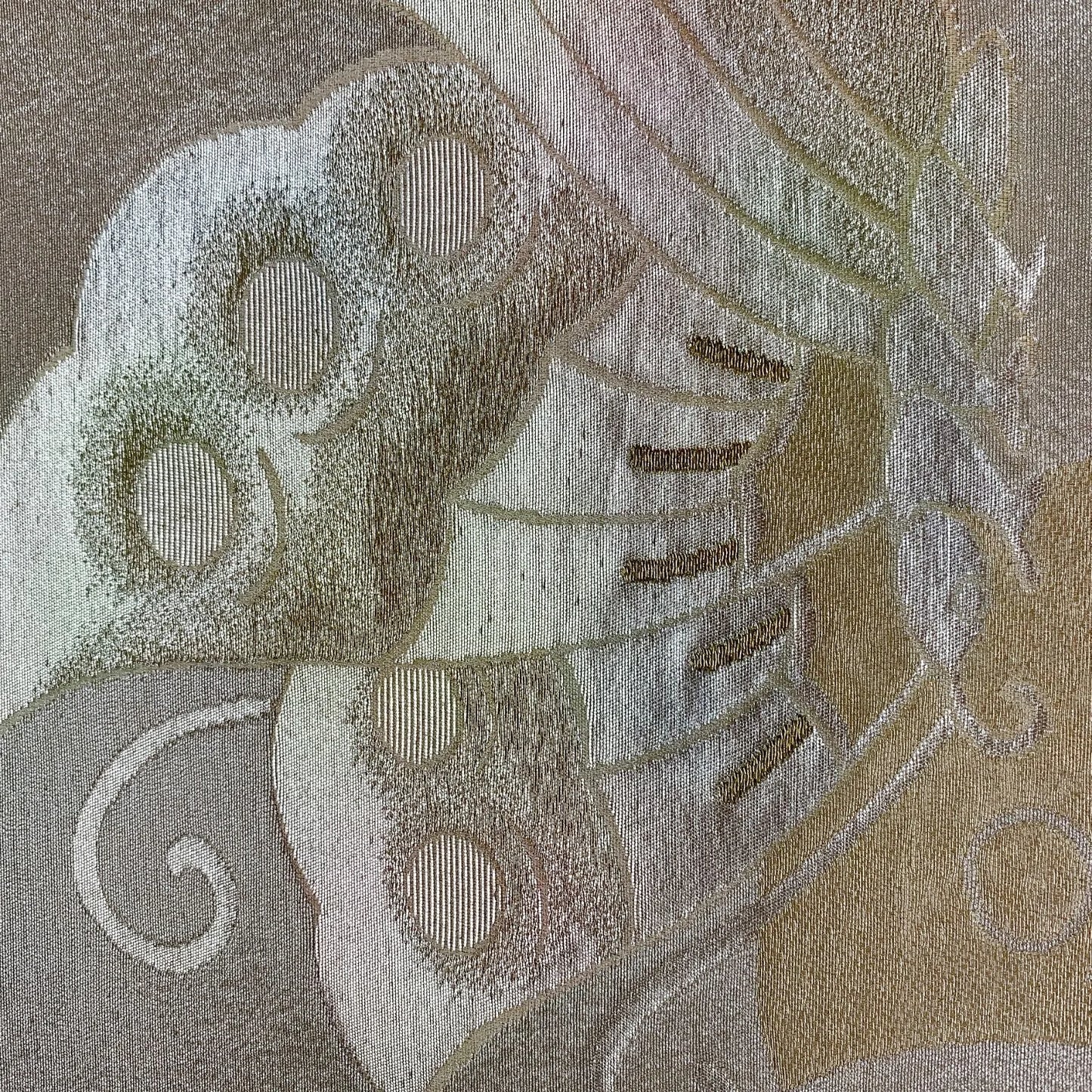 6326# Japanese Vintage Fukuro Obi Belt Kimono Fabric Silk Traditional Silver