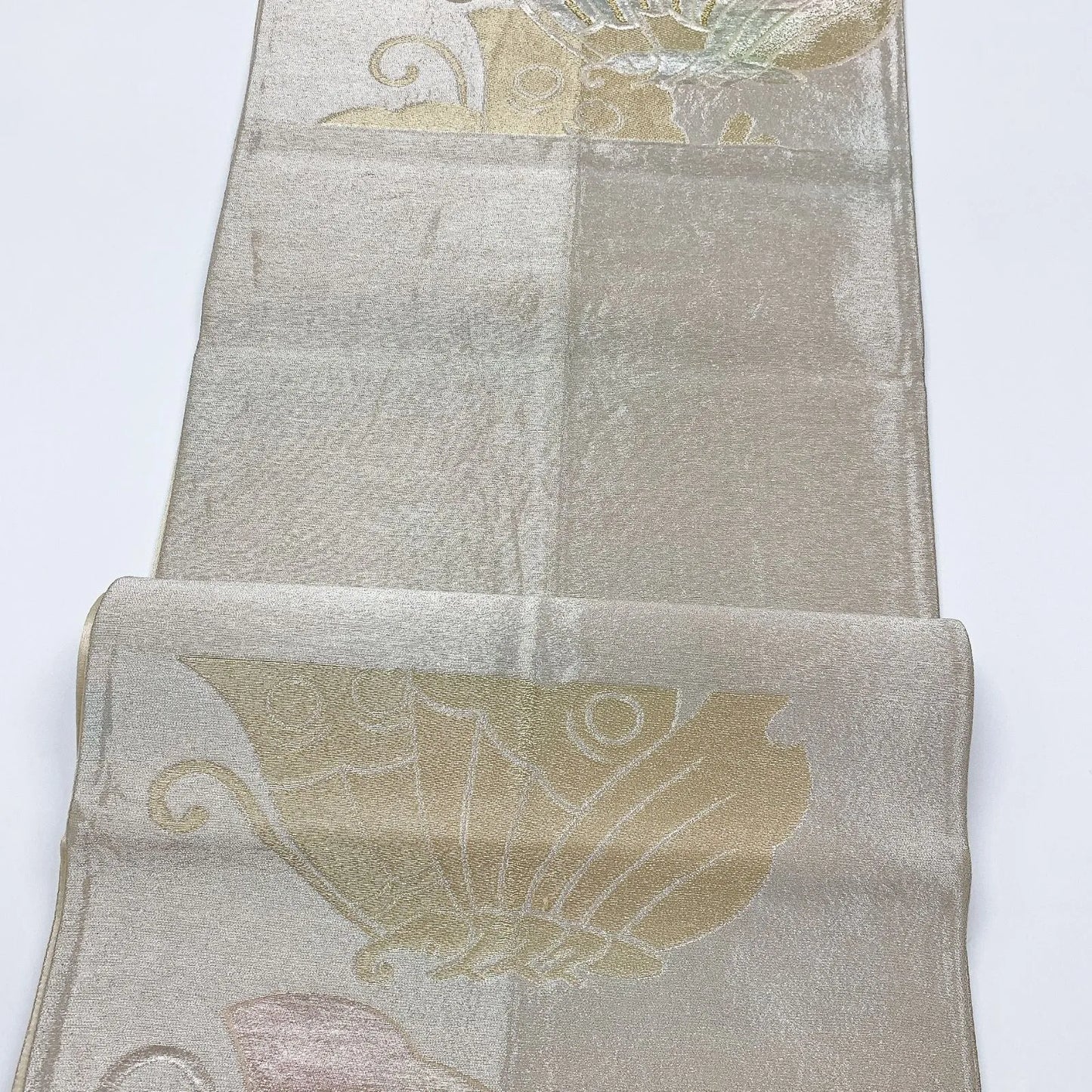 6326# Japanese Vintage Fukuro Obi Belt Kimono Fabric Silk Traditional Silver