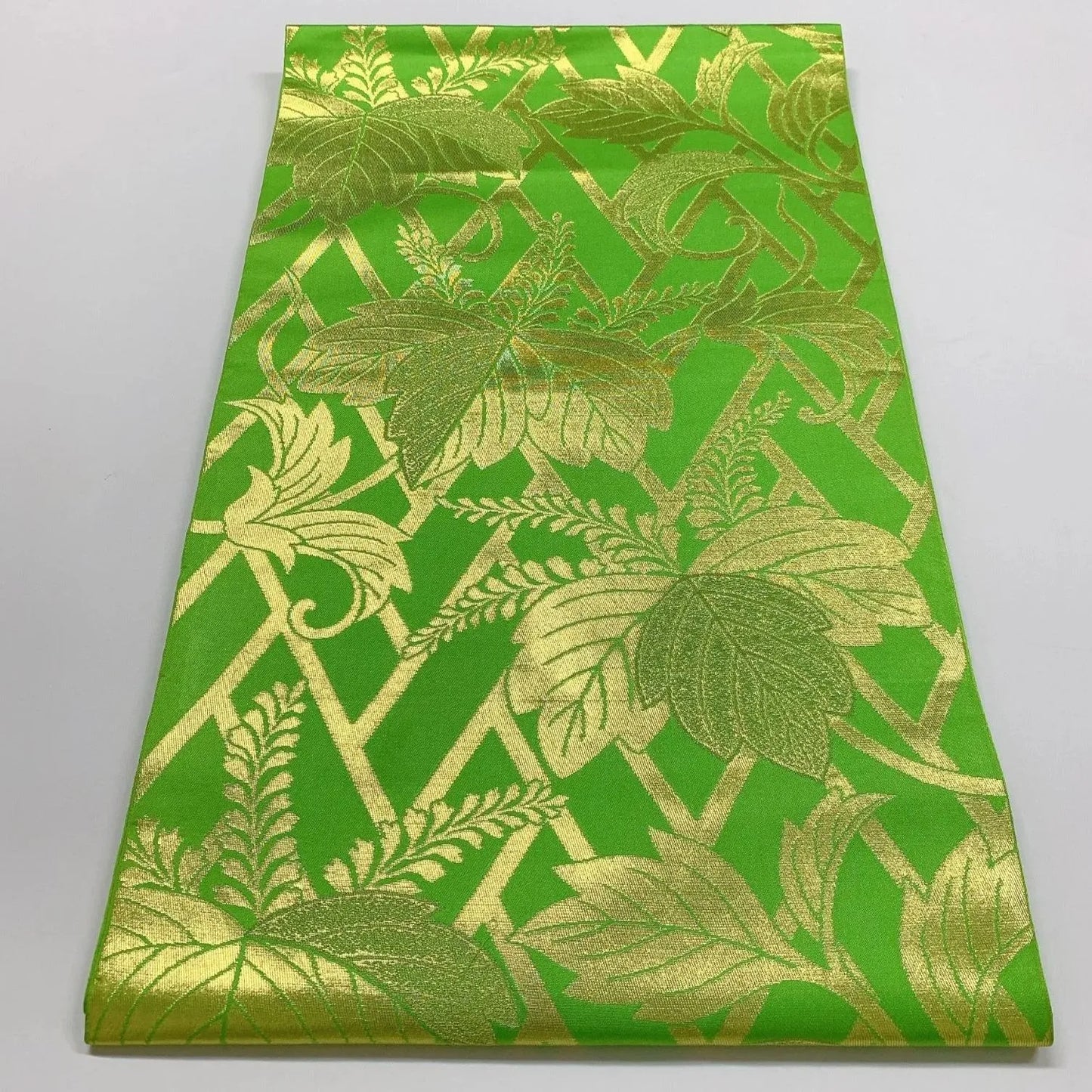 6314# Japanese Vintage Fukuro Obi Belt Kimono Fabric Silk Traditional Green