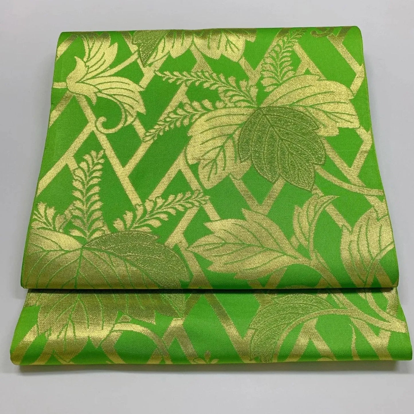 6314# Japanese Vintage Fukuro Obi Belt Kimono Fabric Silk Traditional Green