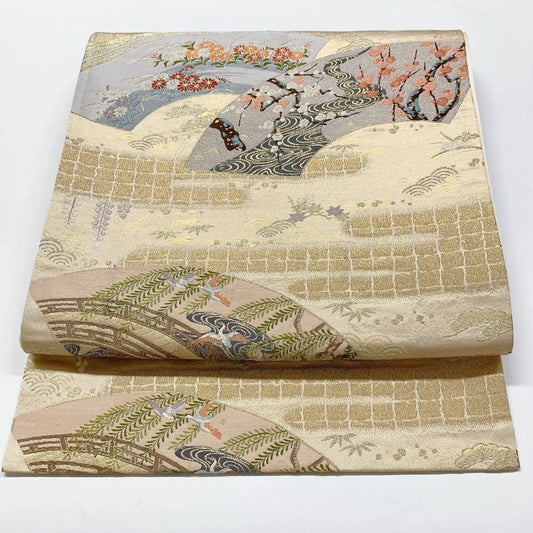 6319# Japanese Vintage Fukuro Obi Belt Kimono Fabric Silk Traditional
