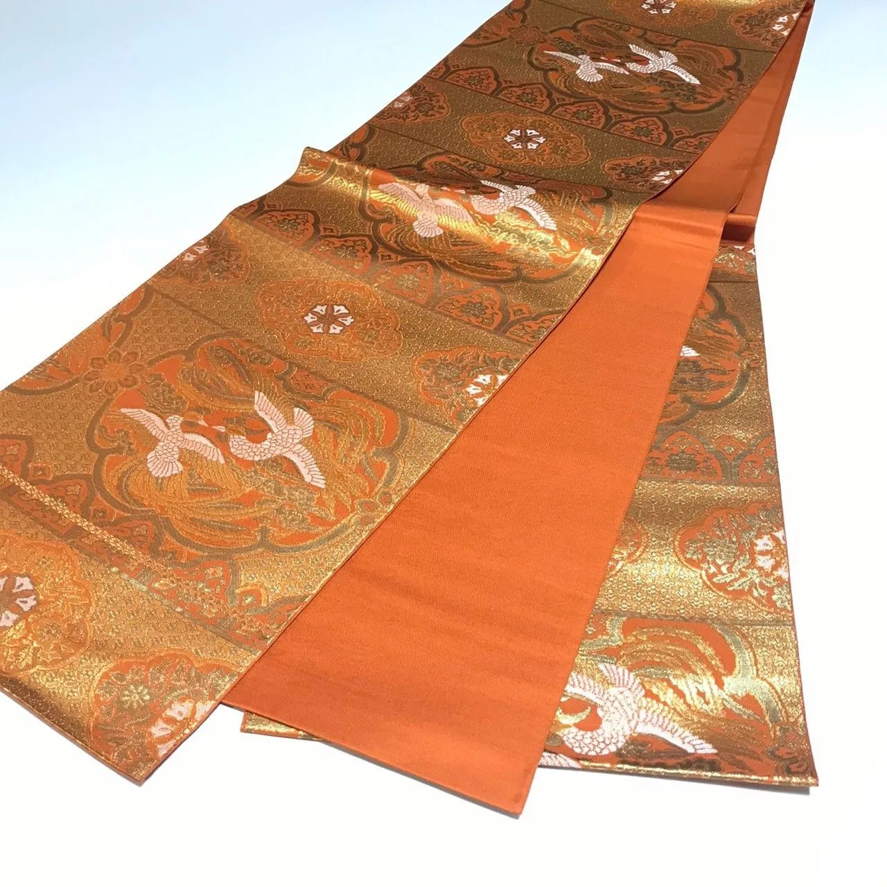 6332# Japanese Vintage Fukuro Obi Belt Kimono Fabric Silk Traditional Gold