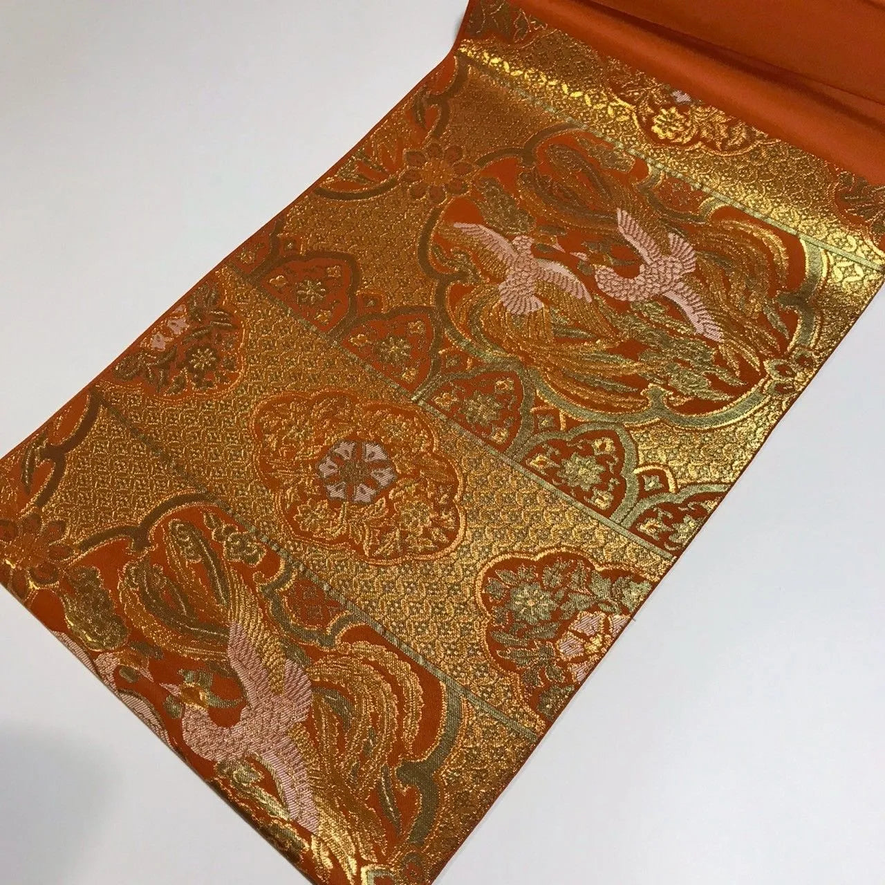 6332# Japanese Vintage Fukuro Obi Belt Kimono Fabric Silk Traditional Gold
