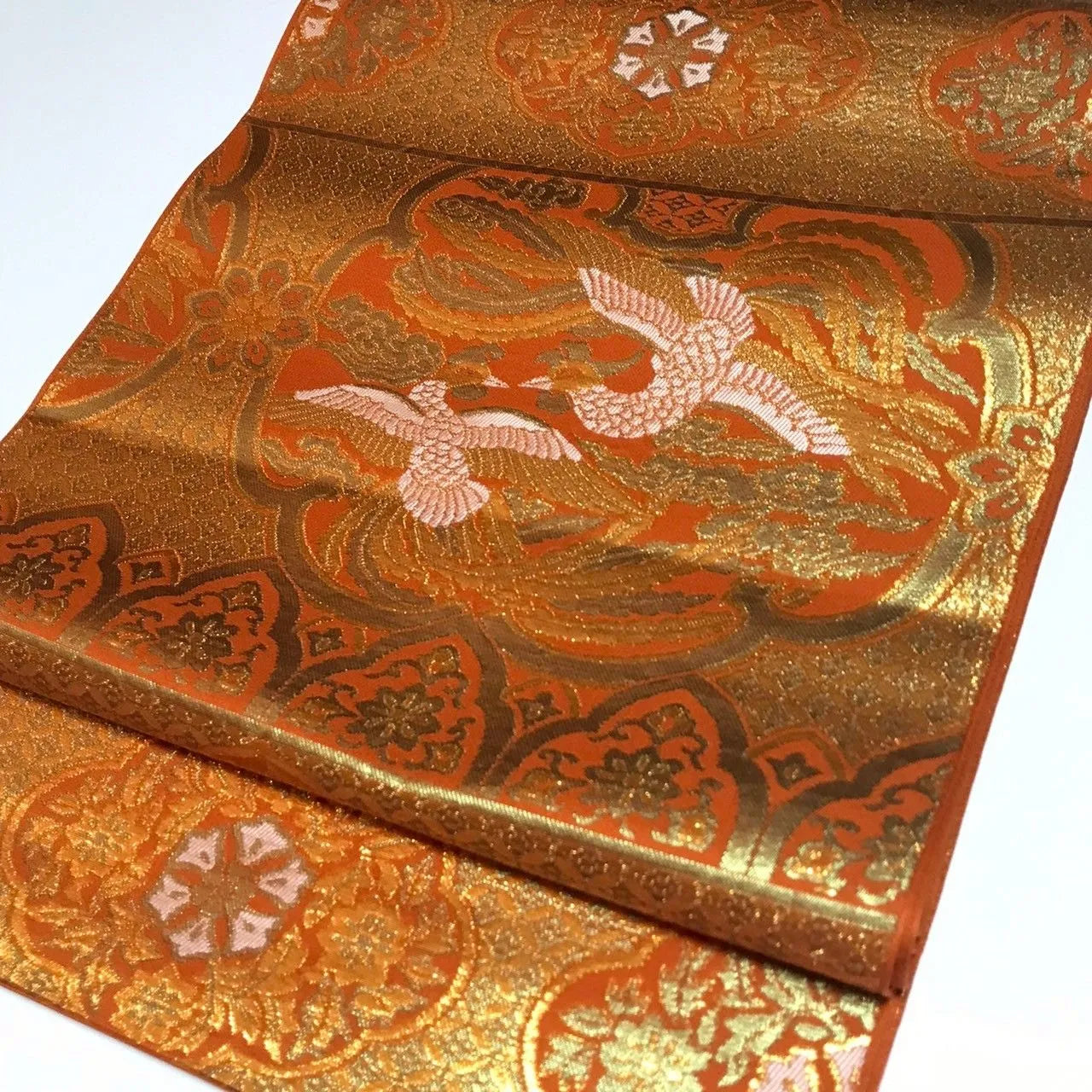 6332# Japanese Vintage Fukuro Obi Belt Kimono Fabric Silk Traditional Gold