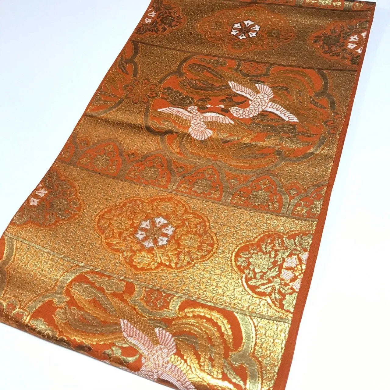6332# Japanese Vintage Fukuro Obi Belt Kimono Fabric Silk Traditional Gold