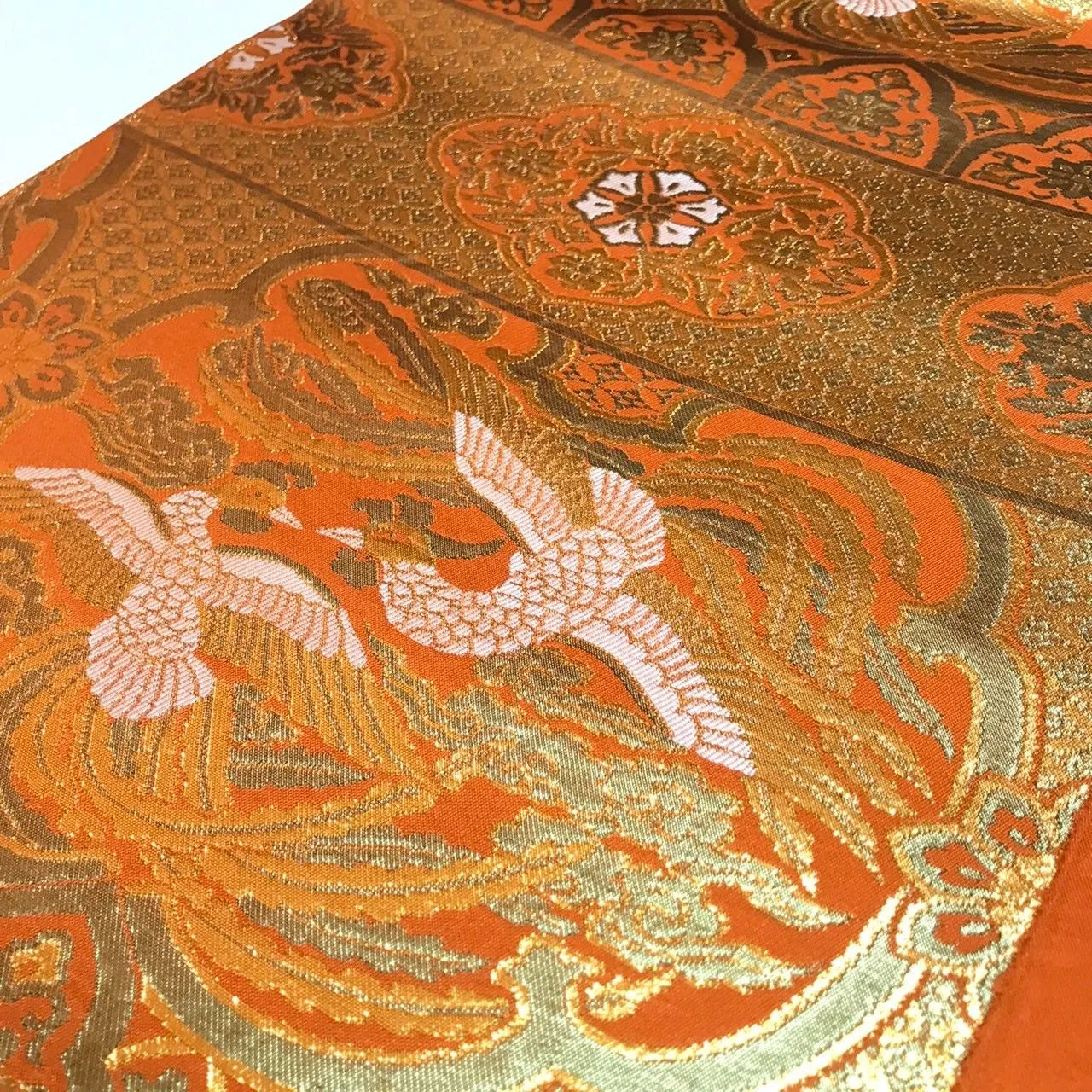 6332# Japanese Vintage Fukuro Obi Belt Kimono Fabric Silk Traditional Gold