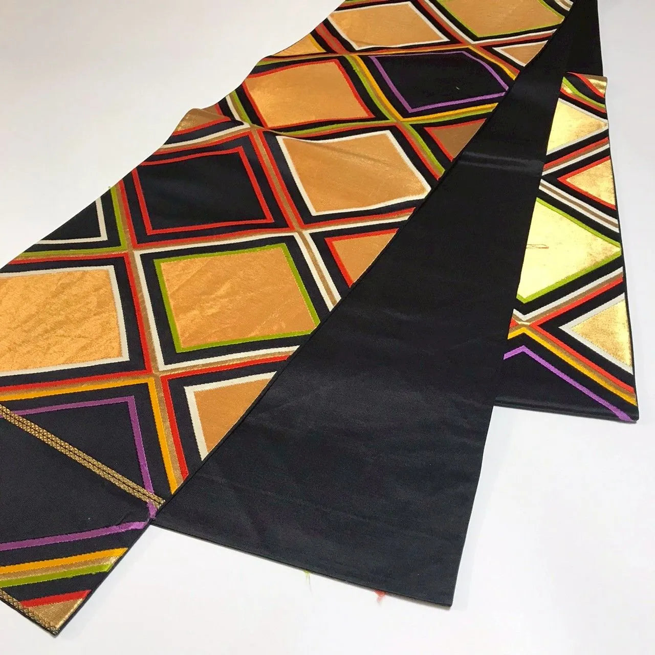 6337# Japanese Vintage Fukuro Obi Belt Kimono Fabric Silk Traditional Black