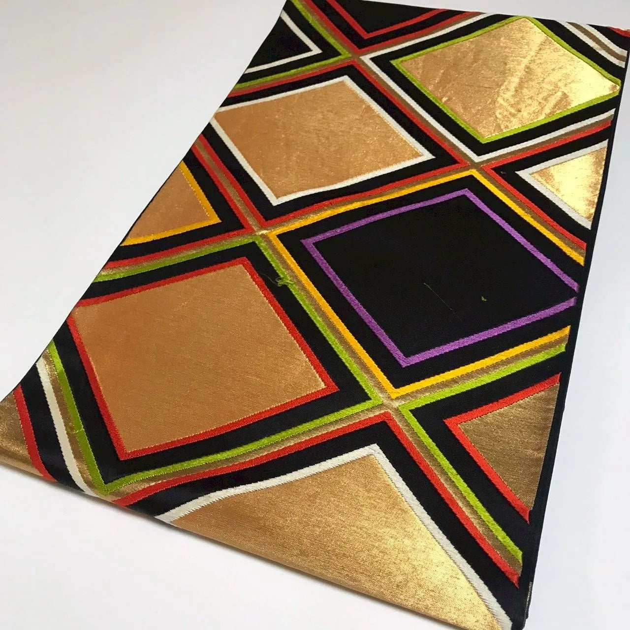 6337# Japanese Vintage Fukuro Obi Belt Kimono Fabric Silk Traditional Black