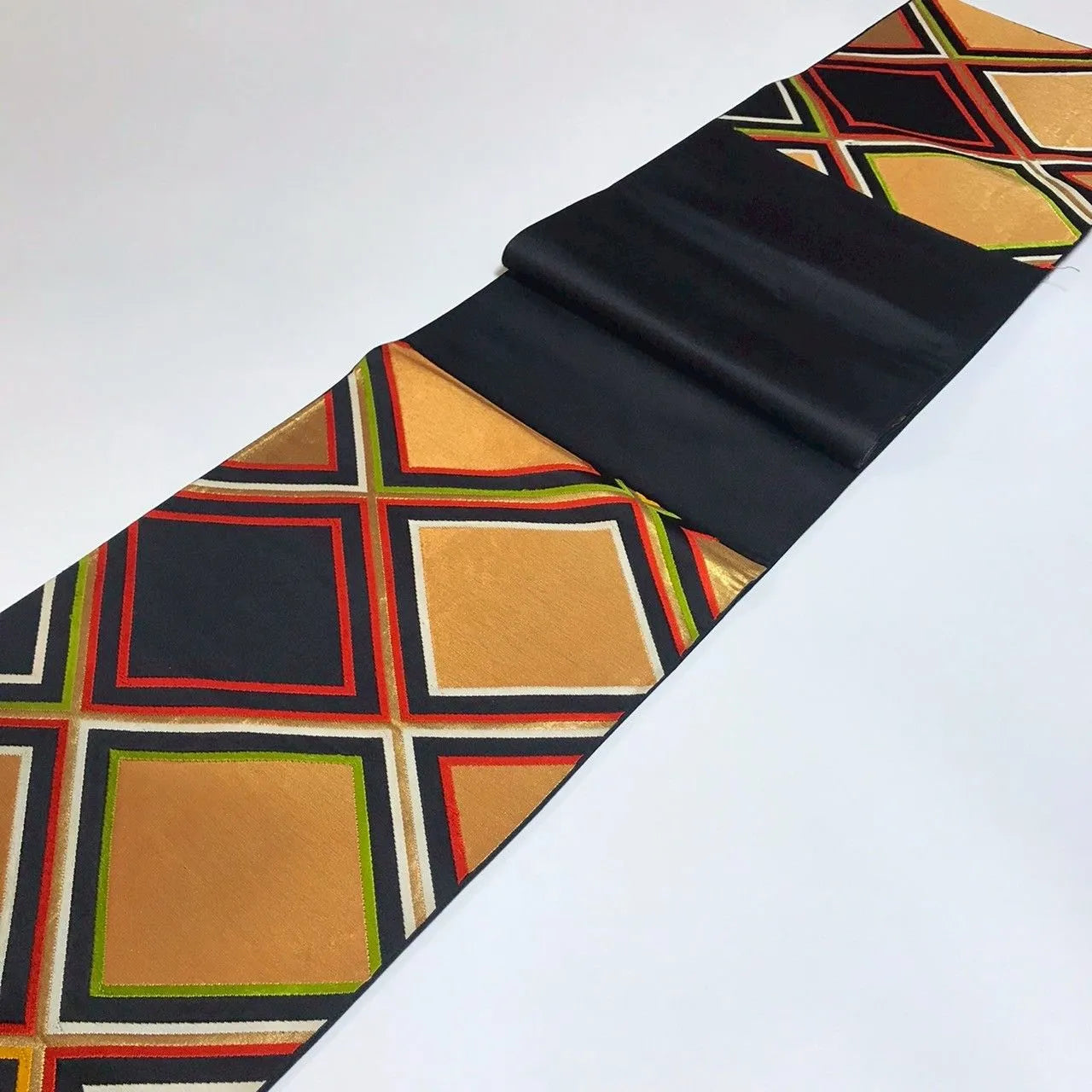 6337# Japanese Vintage Fukuro Obi Belt Kimono Fabric Silk Traditional Black