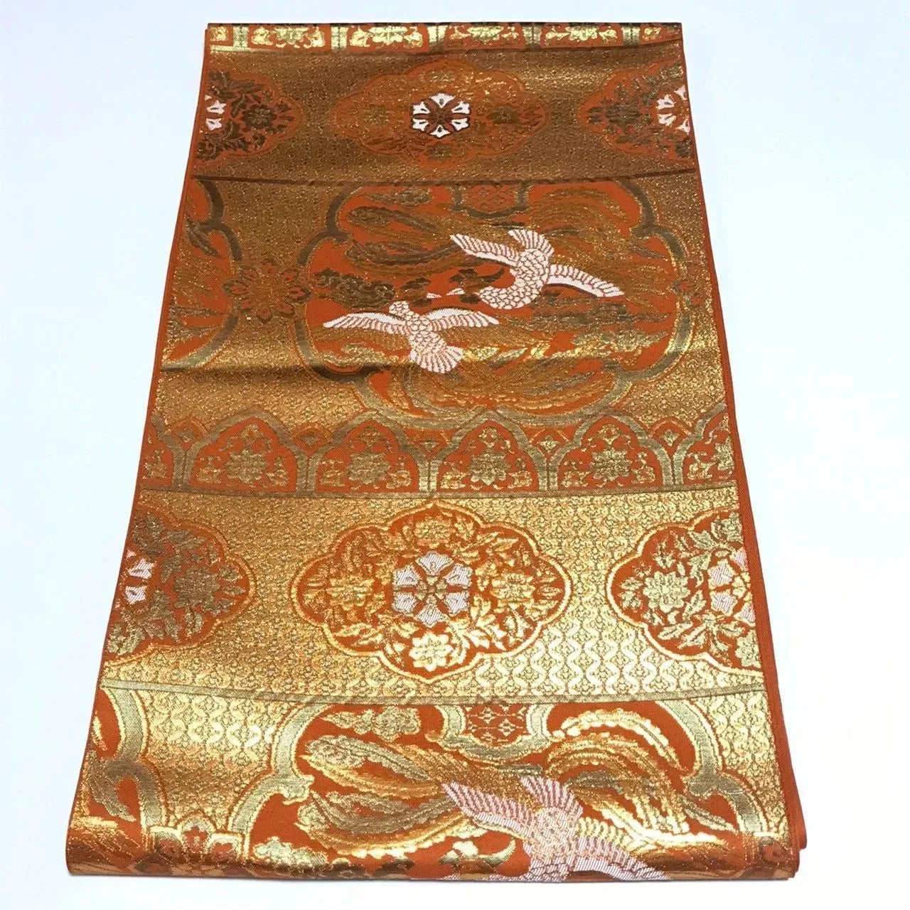 6332# Japanese Vintage Fukuro Obi Belt Kimono Fabric Silk Traditional Gold