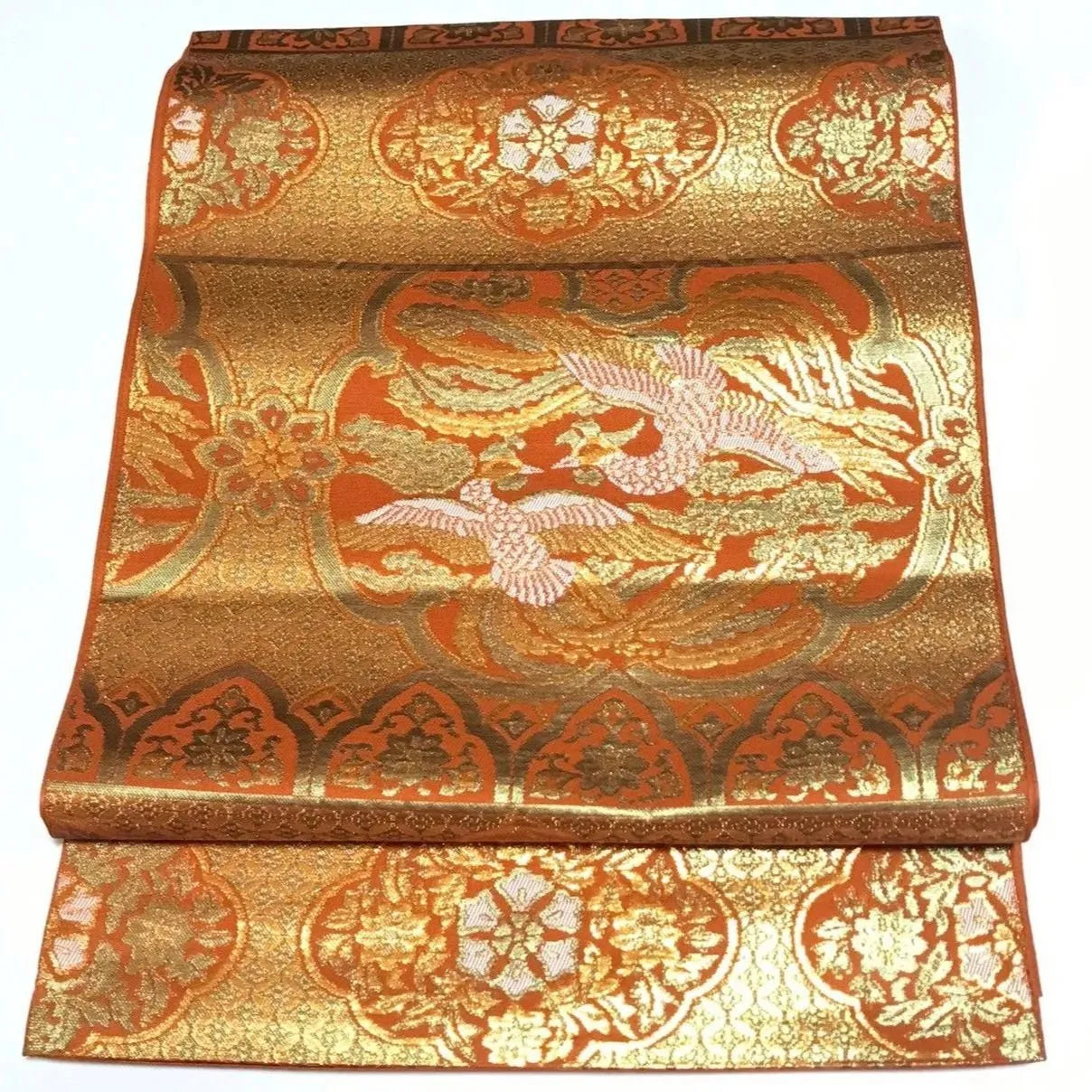 6332# Japanese Vintage Fukuro Obi Belt Kimono Fabric Silk Traditional Gold