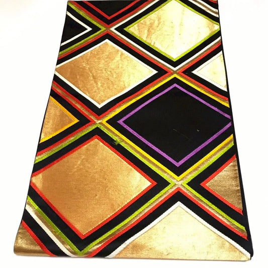 6337# Japanese Vintage Fukuro Obi Belt Kimono Fabric Silk Traditional Black