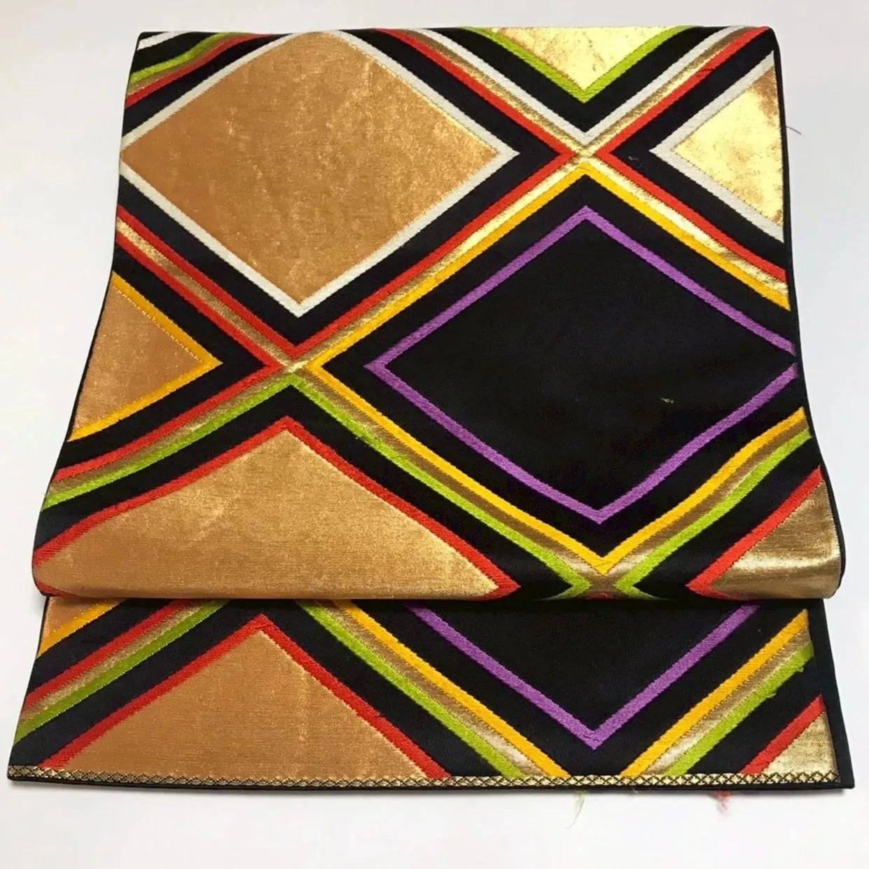 6337# Japanese Vintage Fukuro Obi Belt Kimono Fabric Silk Traditional Black