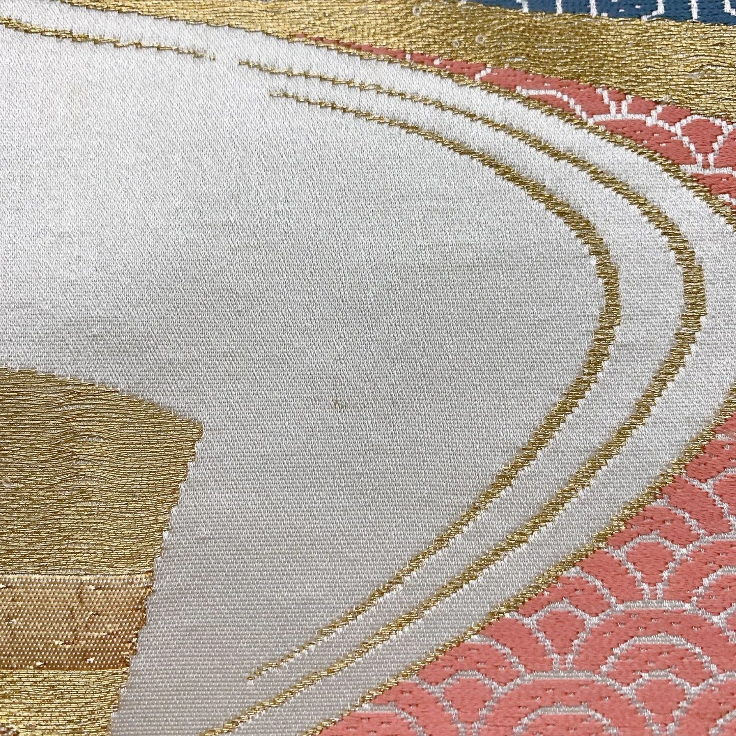 6343# Japanese Vintage Fukuro Obi Belt Kimono Fabric Silk Traditional Silver