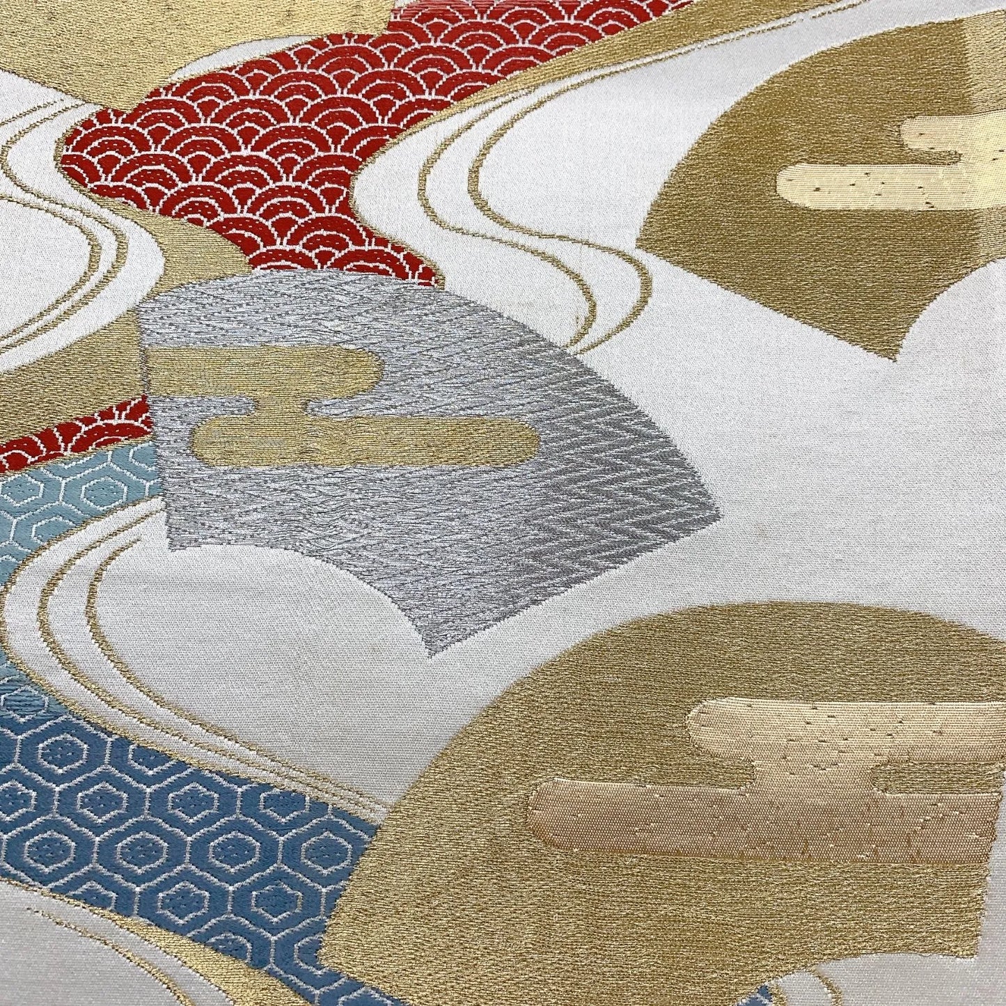 6343# Japanese Vintage Fukuro Obi Belt Kimono Fabric Silk Traditional Silver