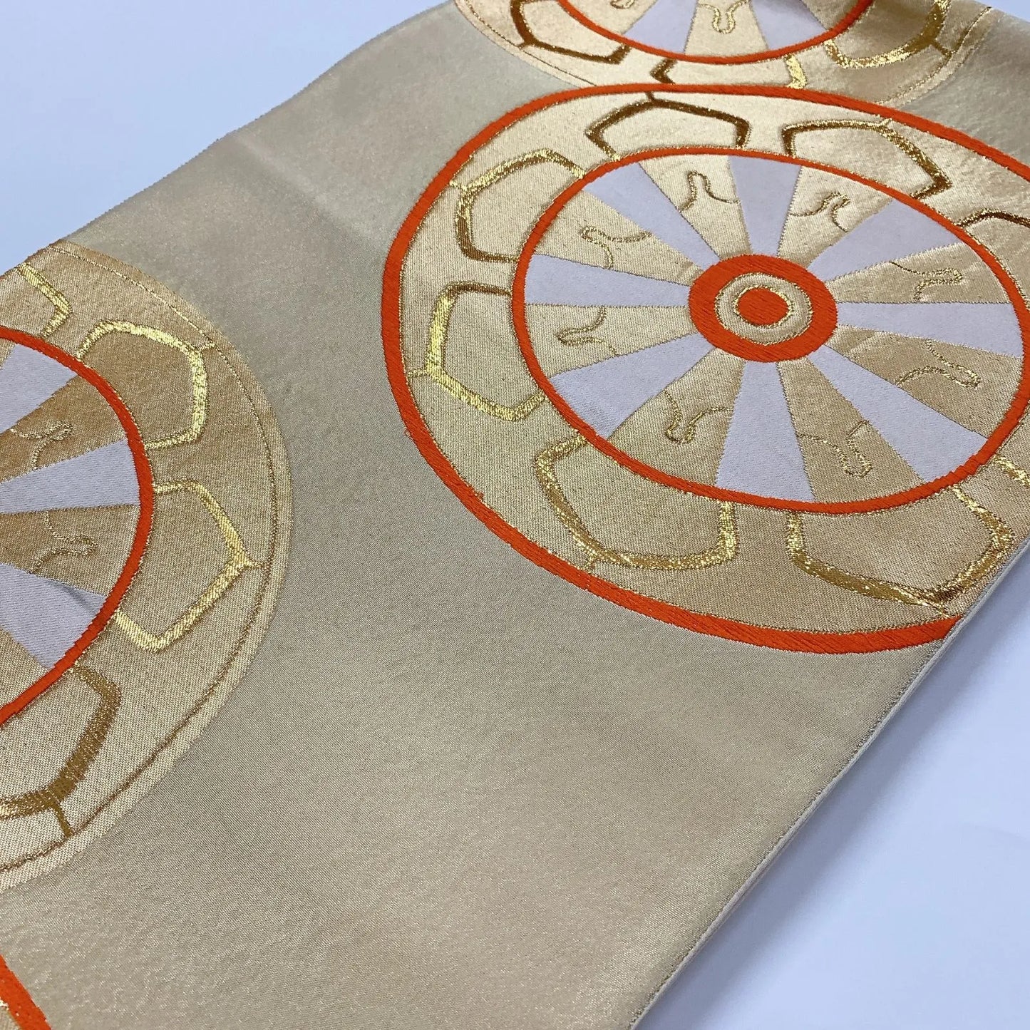 6346# Japanese Vintage Fukuro Obi Belt Kimono Fabric Silk Traditional Gold