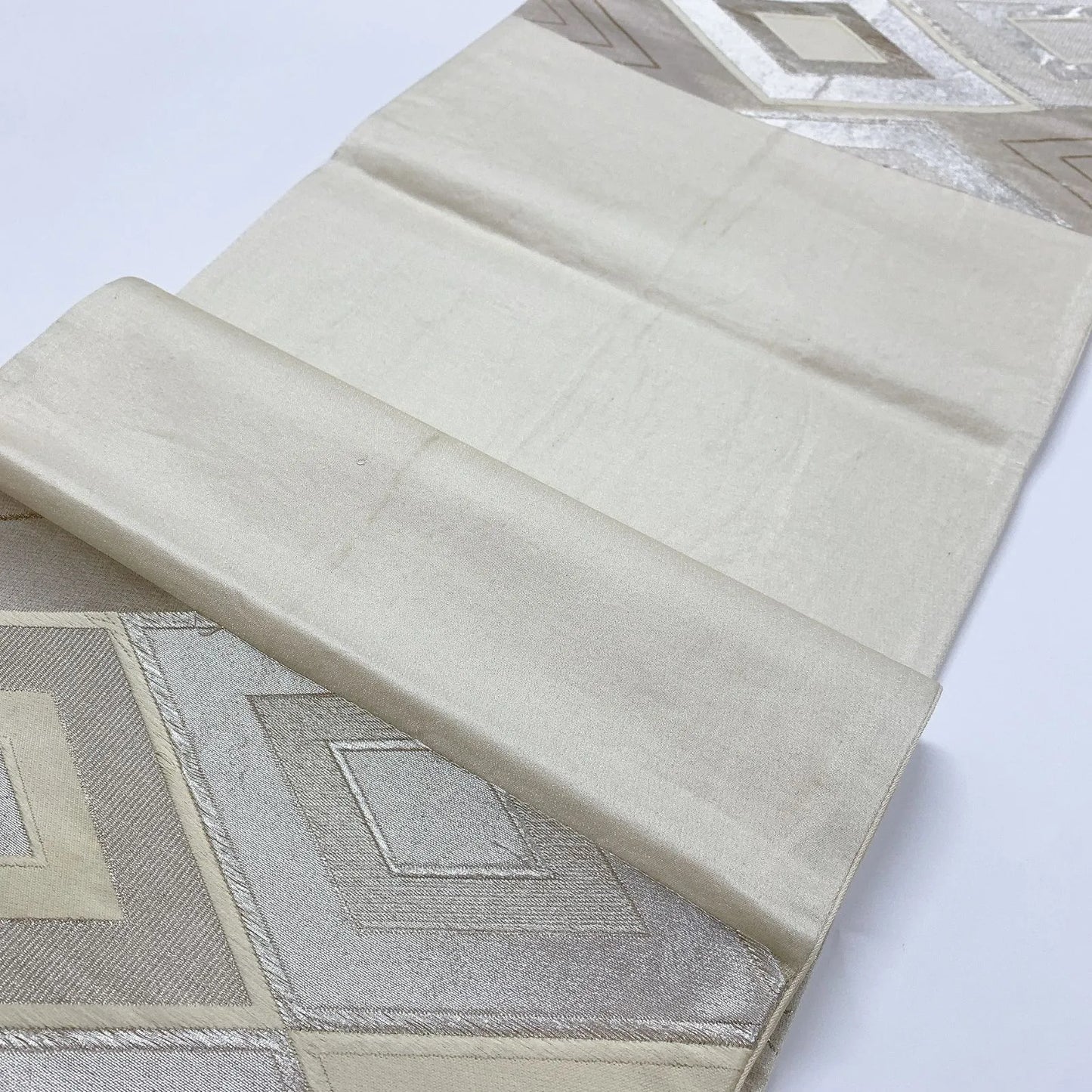 6347# Japanese Vintage Fukuro Obi Belt Kimono Fabric Silk Traditional Silver