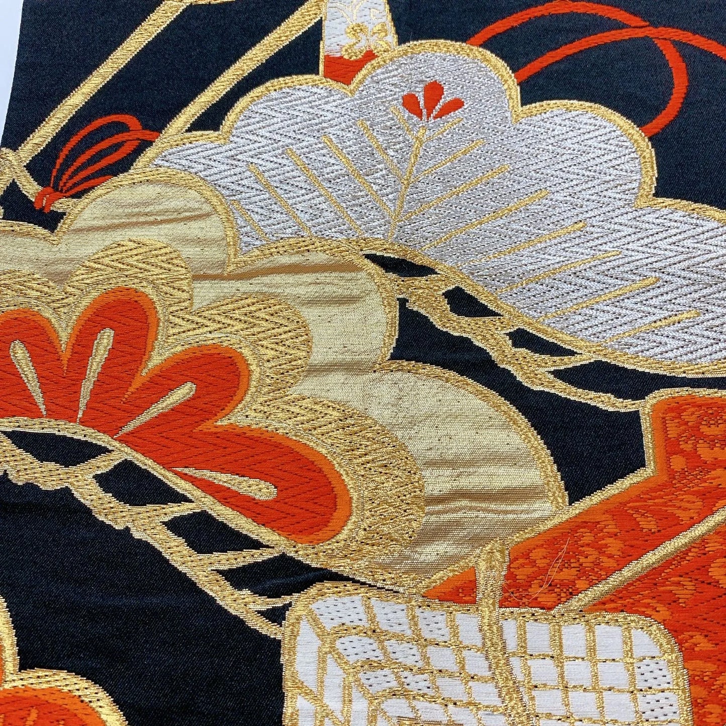 6348# Japanese Vintage Fukuro Obi Belt Kimono Fabric Silk Traditional Black