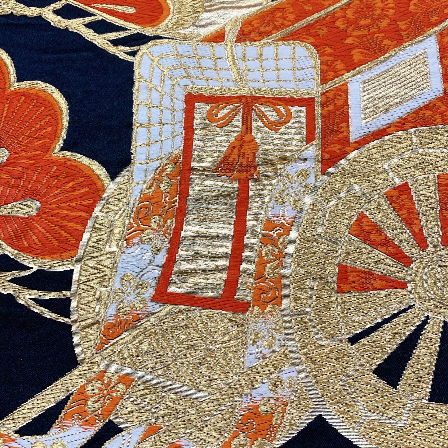 6348# Japanese Vintage Fukuro Obi Belt Kimono Fabric Silk Traditional Black