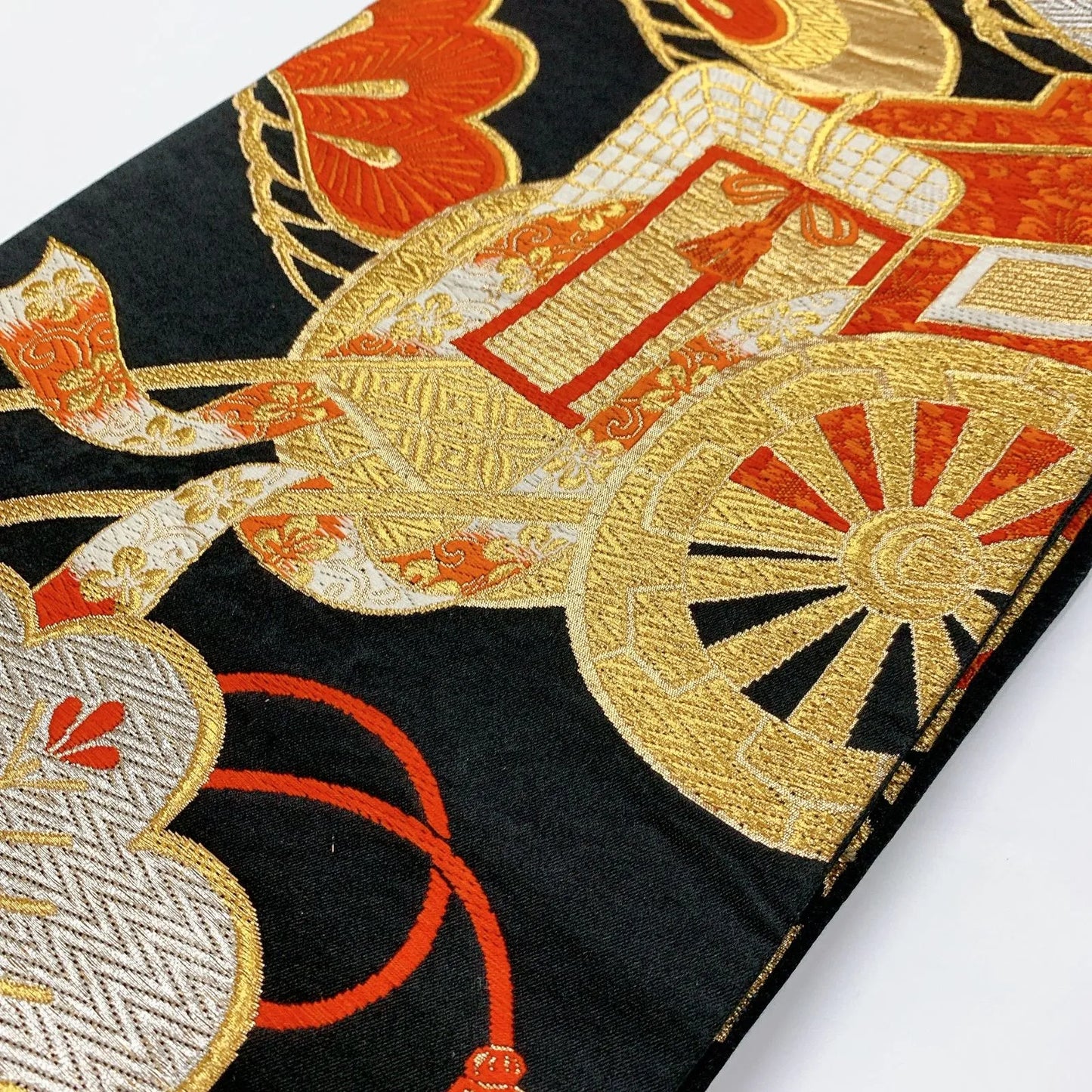 6348# Japanese Vintage Fukuro Obi Belt Kimono Fabric Silk Traditional Black