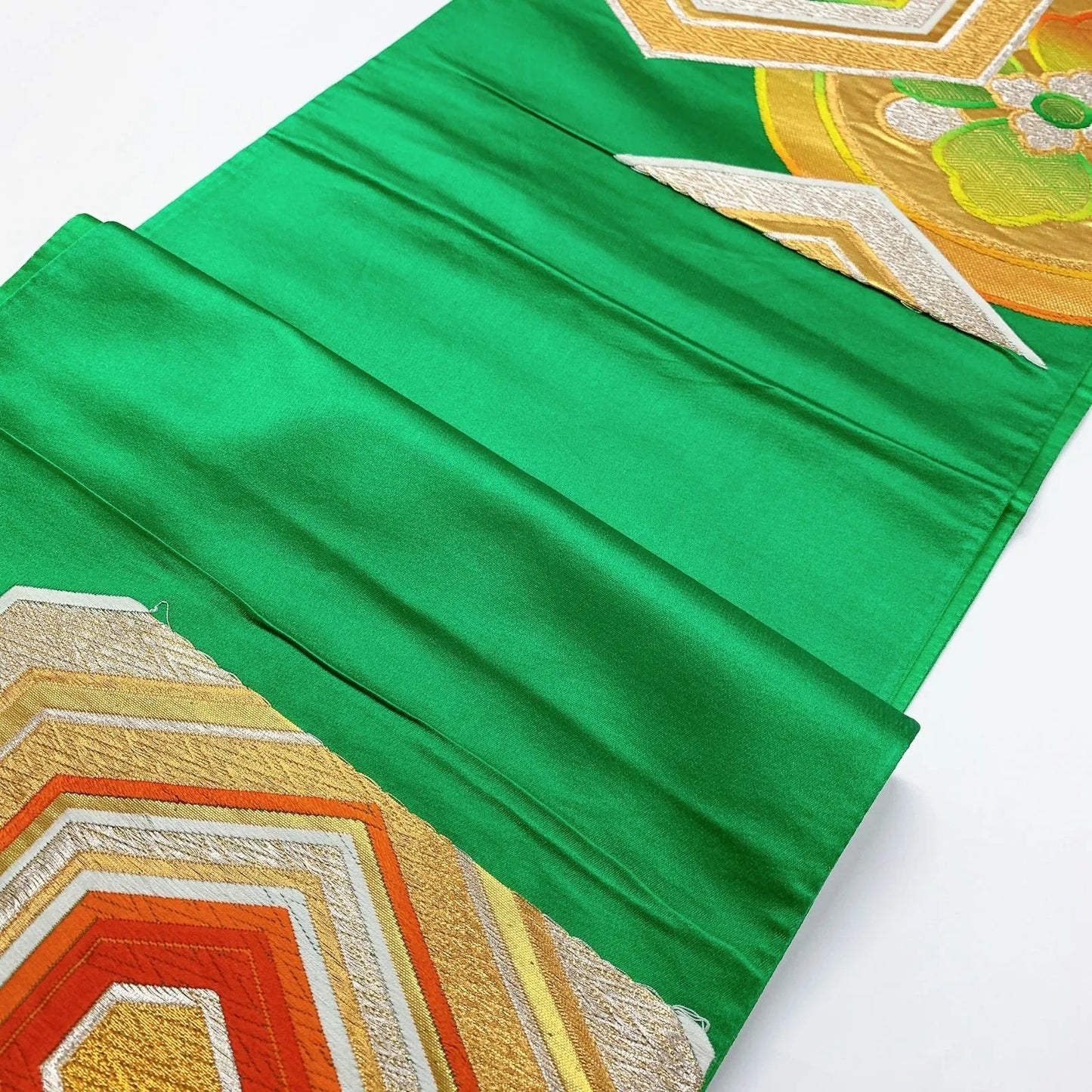 6350# Japanese Vintage Fukuro Obi Belt Kimono Fabric Silk Traditional Green