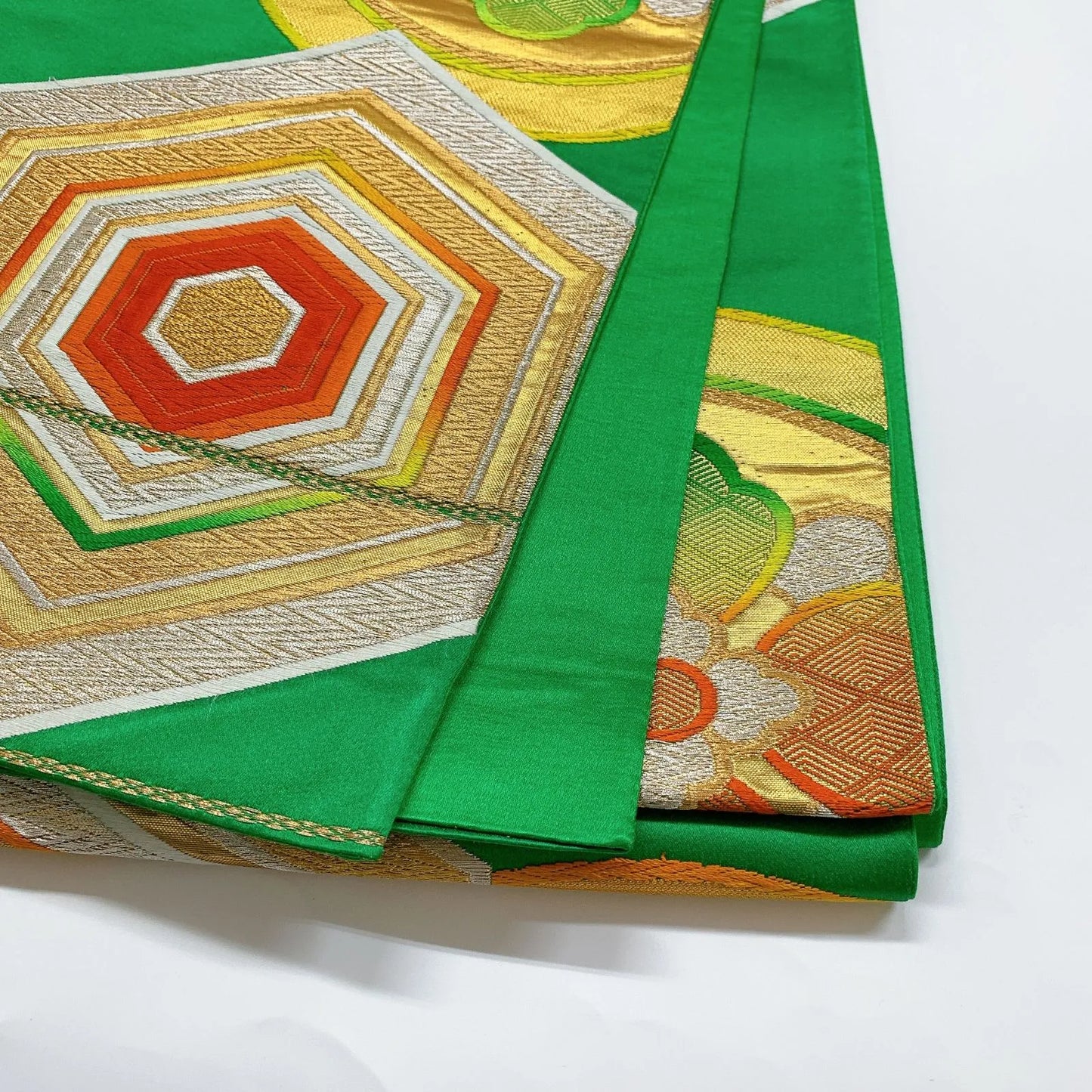 6350# Japanese Vintage Fukuro Obi Belt Kimono Fabric Silk Traditional Green
