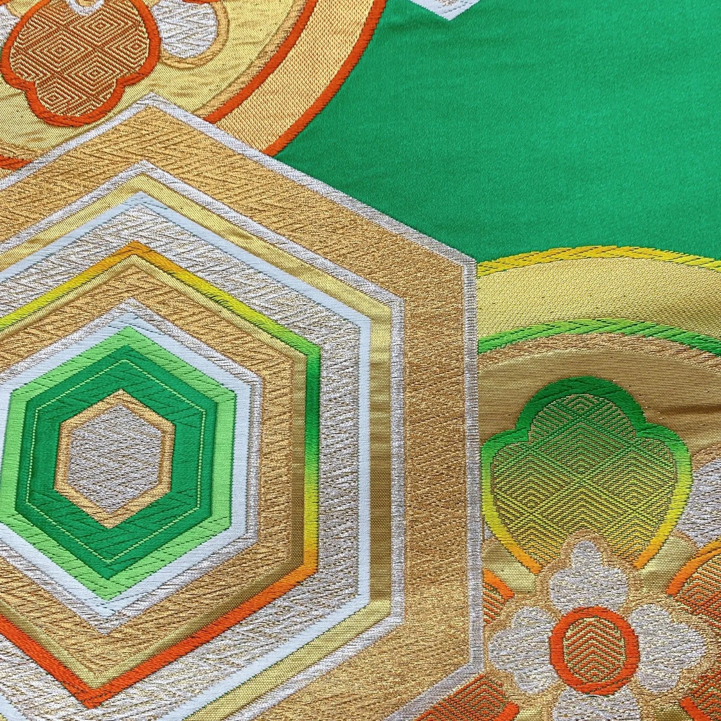 6350# Japanese Vintage Fukuro Obi Belt Kimono Fabric Silk Traditional Green