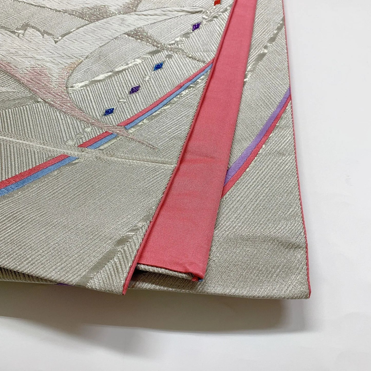 6352# Japanese Vintage Fukuro Obi Belt Kimono Fabric Silk Traditional Silver