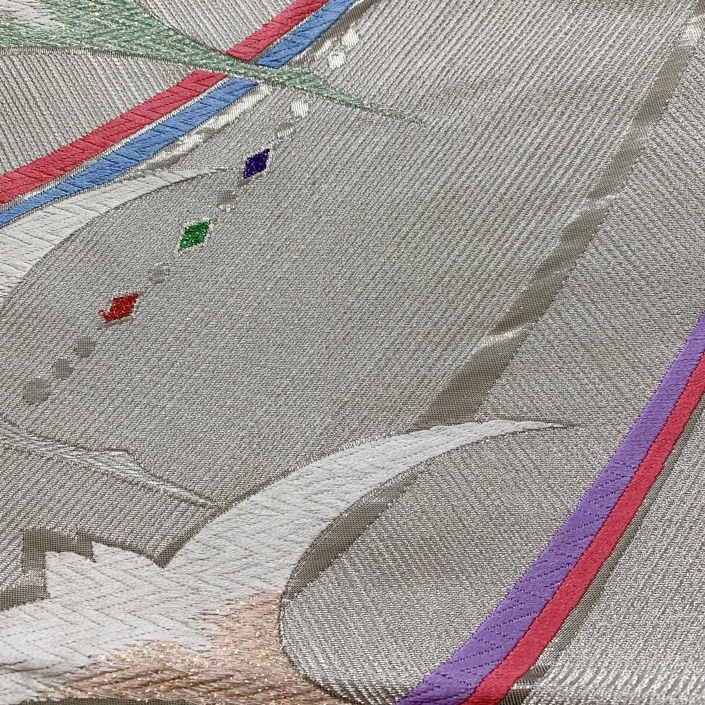 6352# Japanese Vintage Fukuro Obi Belt Kimono Fabric Silk Traditional Silver