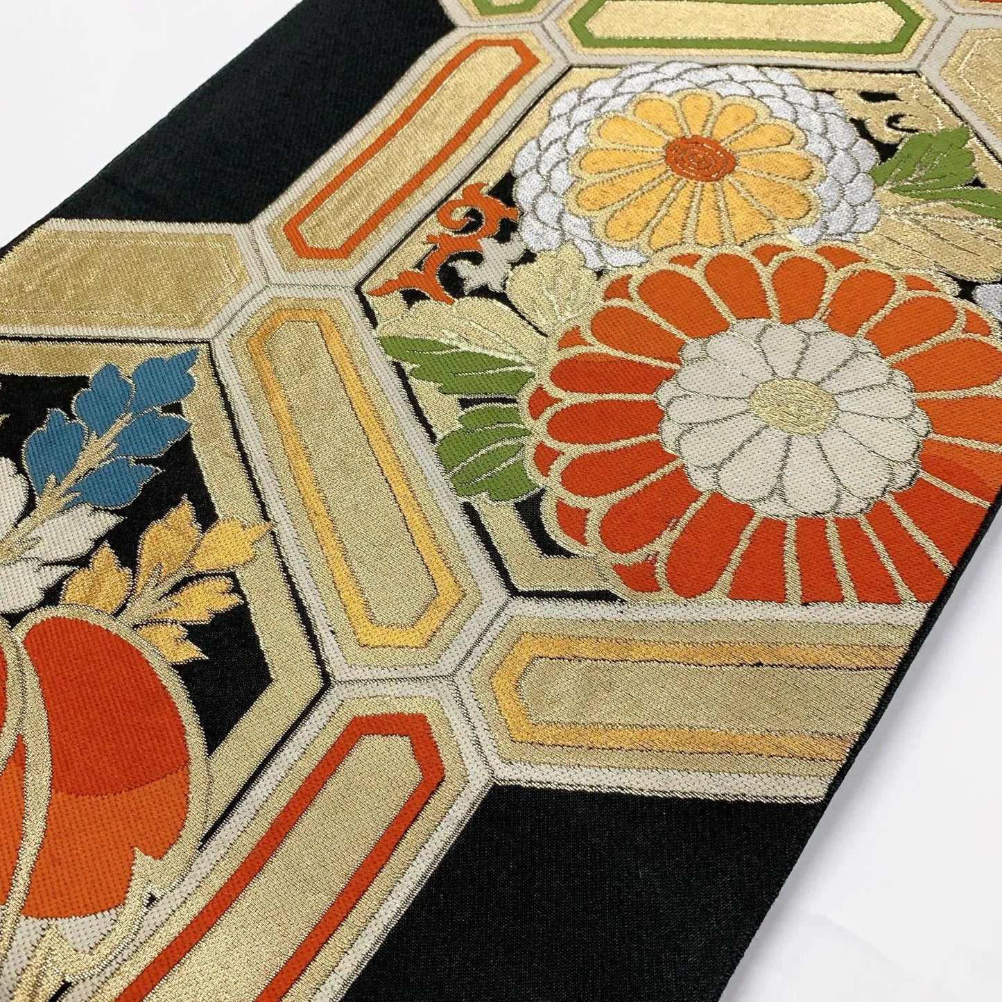 6355# Japanese Vintage Fukuro Obi Belt Kimono Fabric Silk Traditional Black