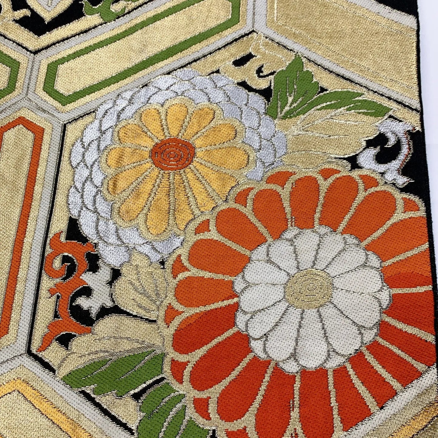 6355# Japanese Vintage Fukuro Obi Belt Kimono Fabric Silk Traditional Black