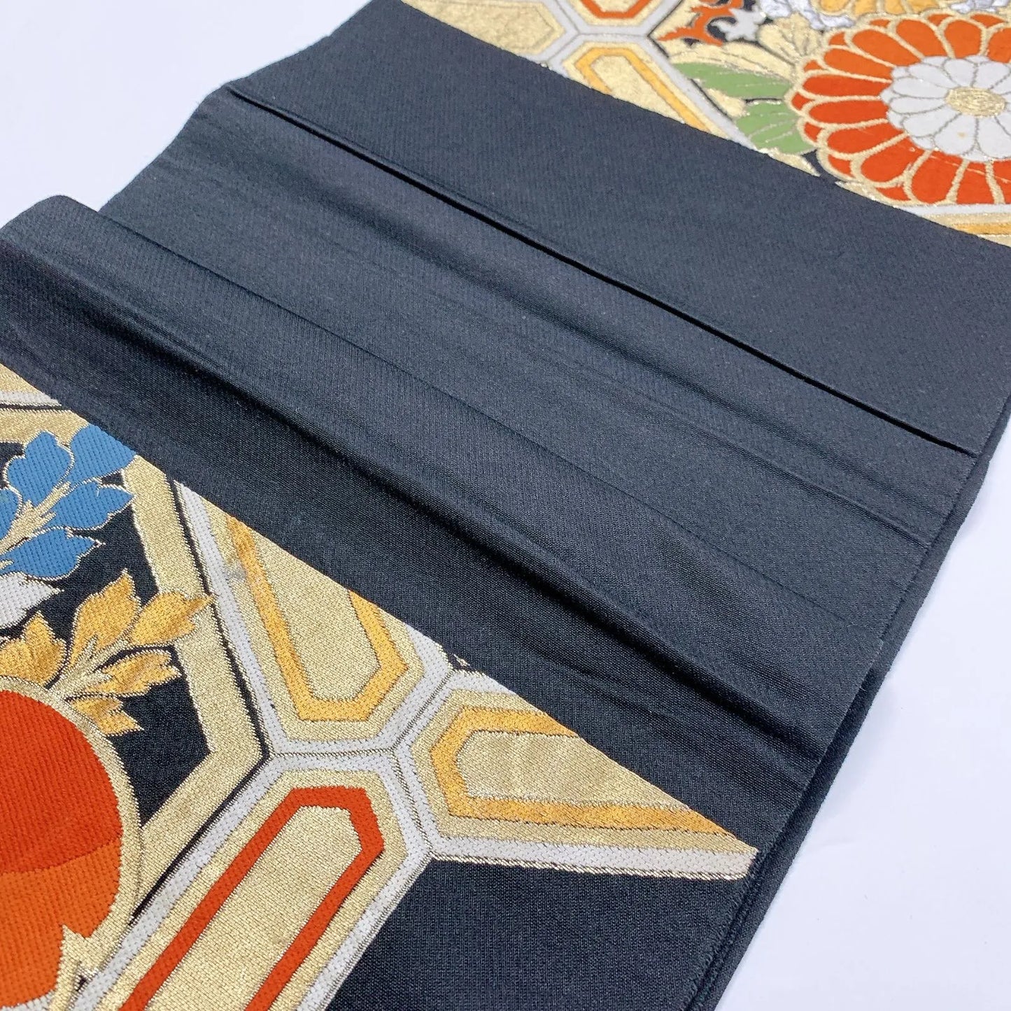 6355# Japanese Vintage Fukuro Obi Belt Kimono Fabric Silk Traditional Black