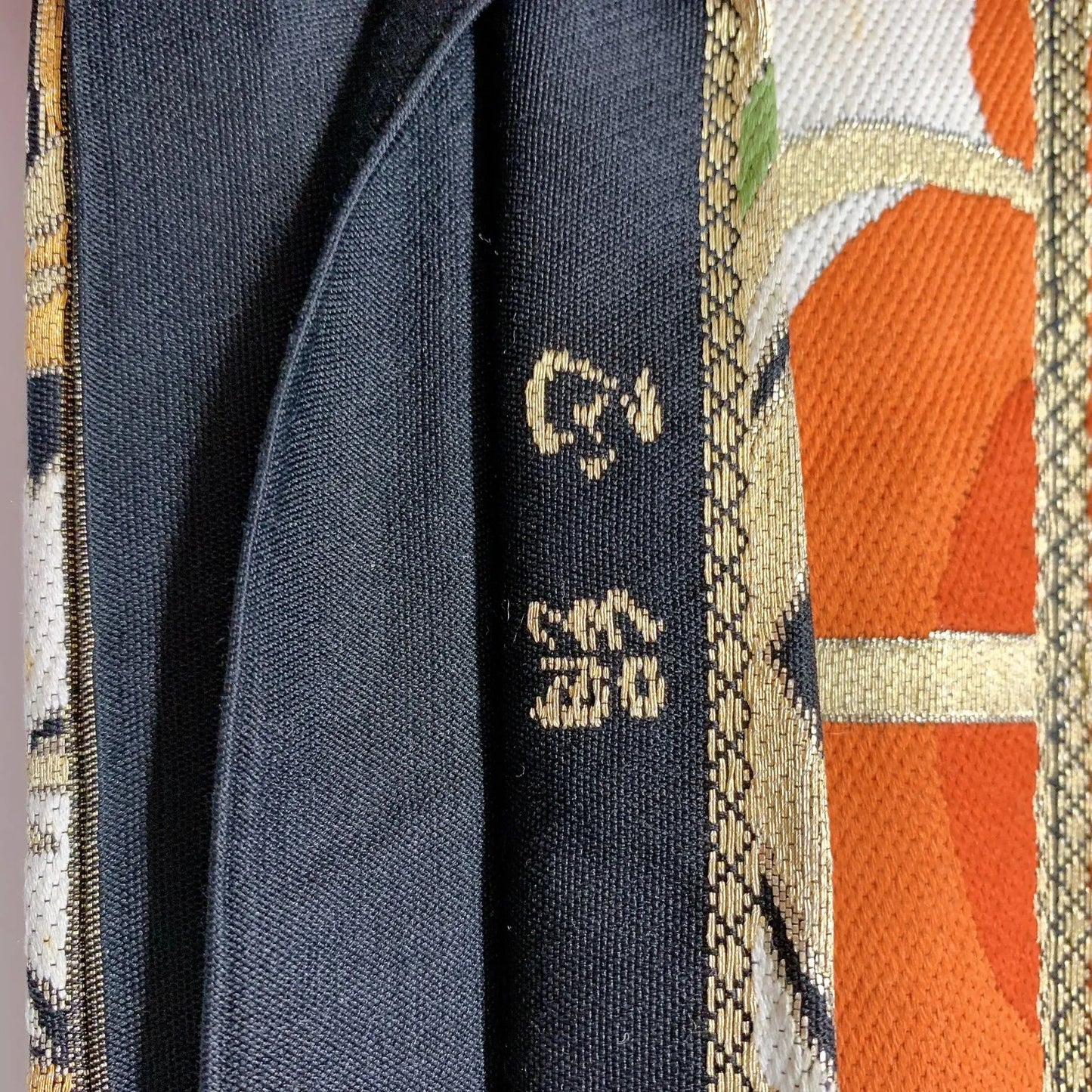 6355# Japanese Vintage Fukuro Obi Belt Kimono Fabric Silk Traditional Black