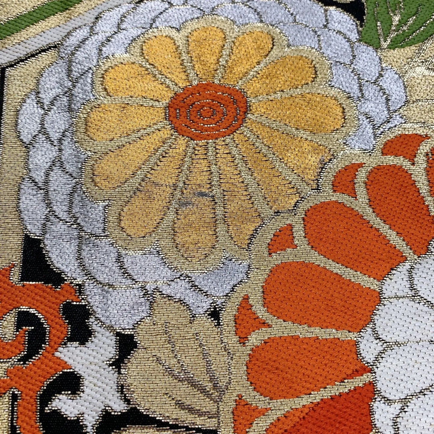 6355# Japanese Vintage Fukuro Obi Belt Kimono Fabric Silk Traditional Black