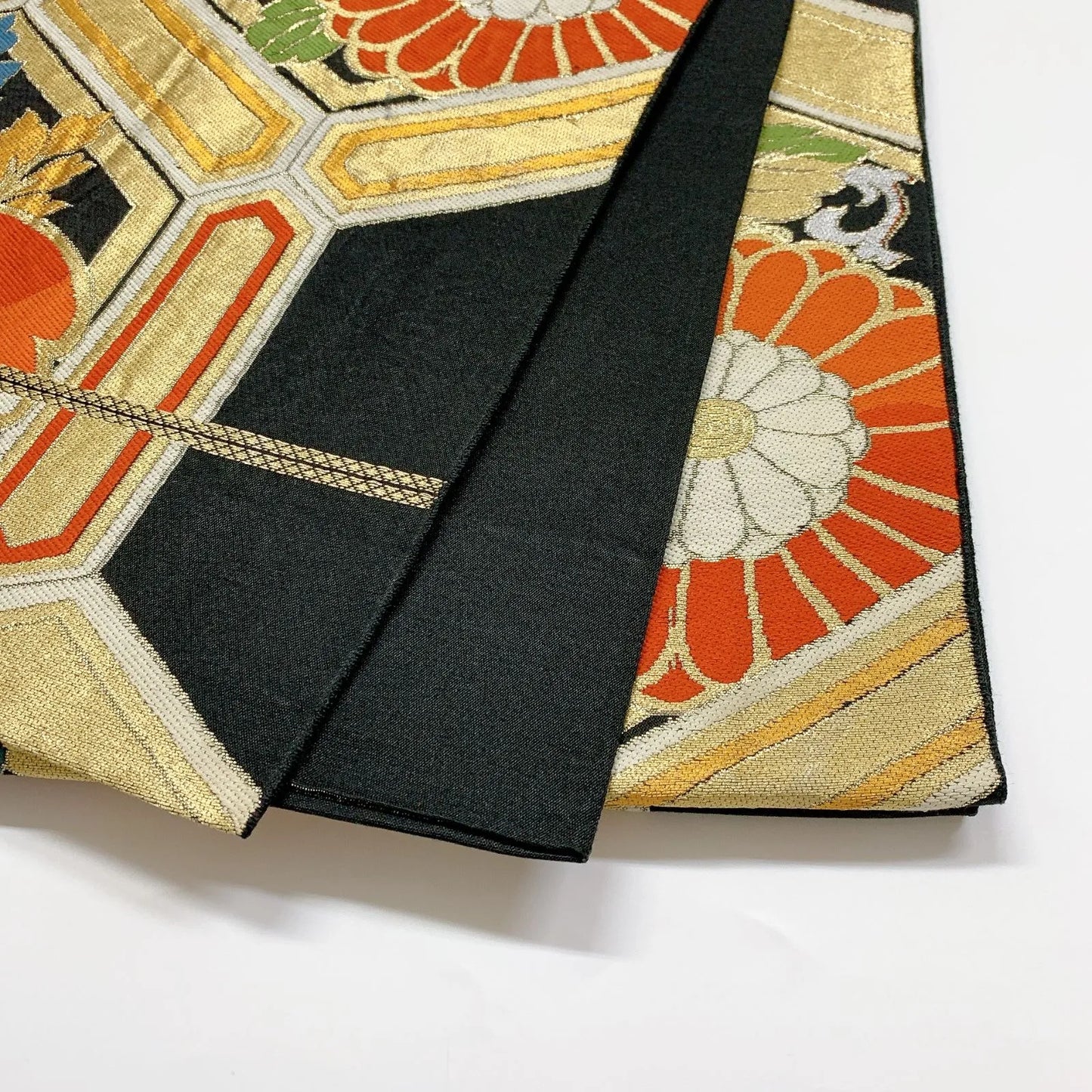 6355# Japanese Vintage Fukuro Obi Belt Kimono Fabric Silk Traditional Black
