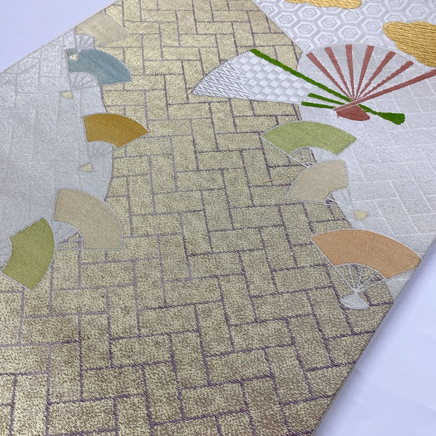 6358# Japanese Vintage Fukuro Obi Belt Kimono Fabric Silk Traditional Gold